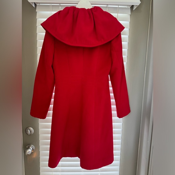 VENUS | LONG JACKET & COAT | RUFFLE COLLAR | HOODED | POCKETS | RED | SIZE 2 - Picture 3 of 9